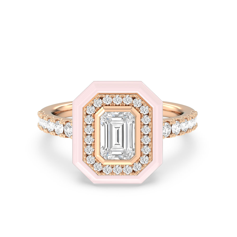 Accent Emerald Diamond Ring in Ceramic with 14KT Rose Gold / Lilac Blush / 1 3/8 Cut Diamond in 14KT Rose Gold / Lilac Blush / 1 3/8 view 1
