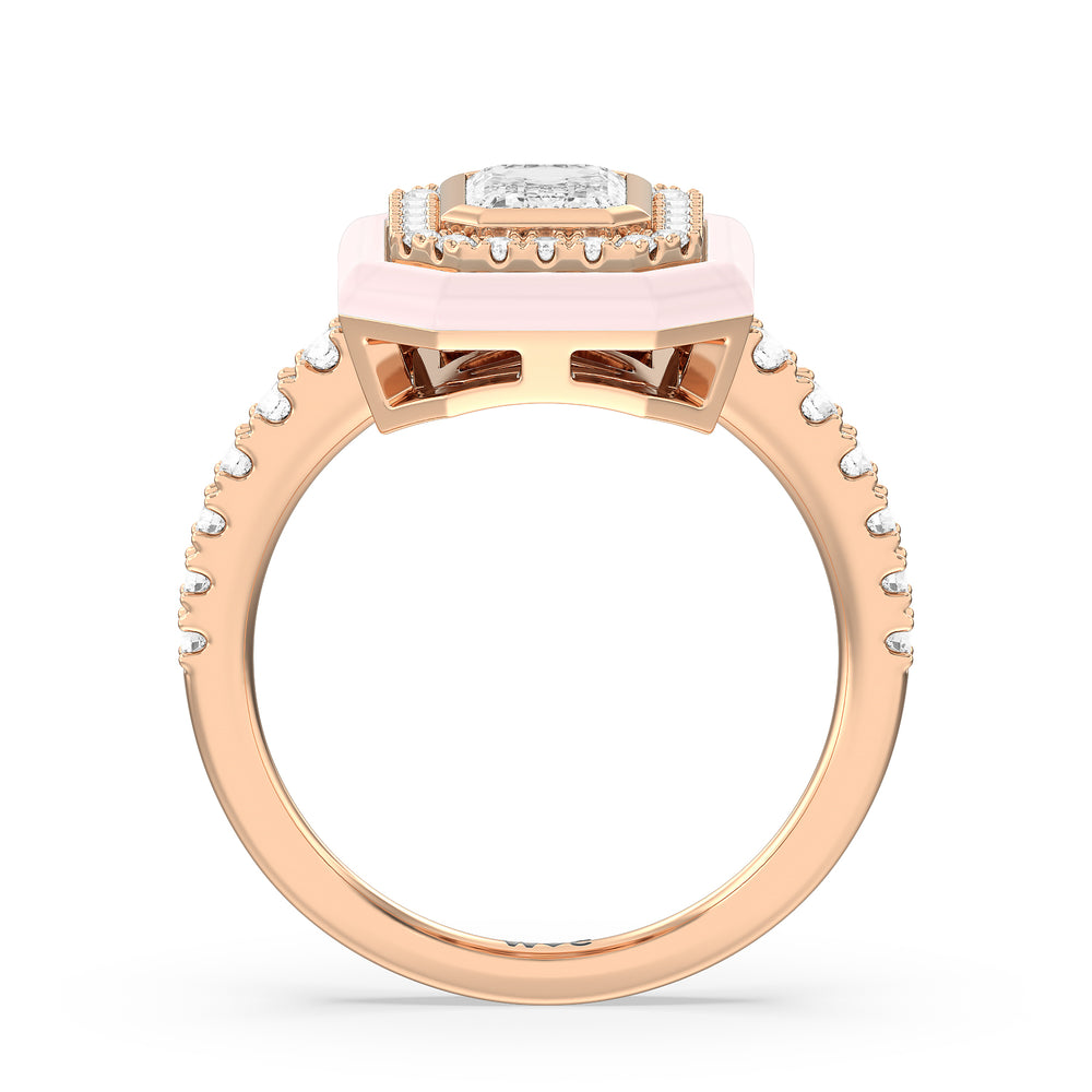Accent Emerald Diamond Ring in Ceramic with 14KT Rose Gold / Lilac Blush / 1 3/8 Cut Diamond in 14KT Rose Gold / Lilac Blush / 1 3/8 view 2
