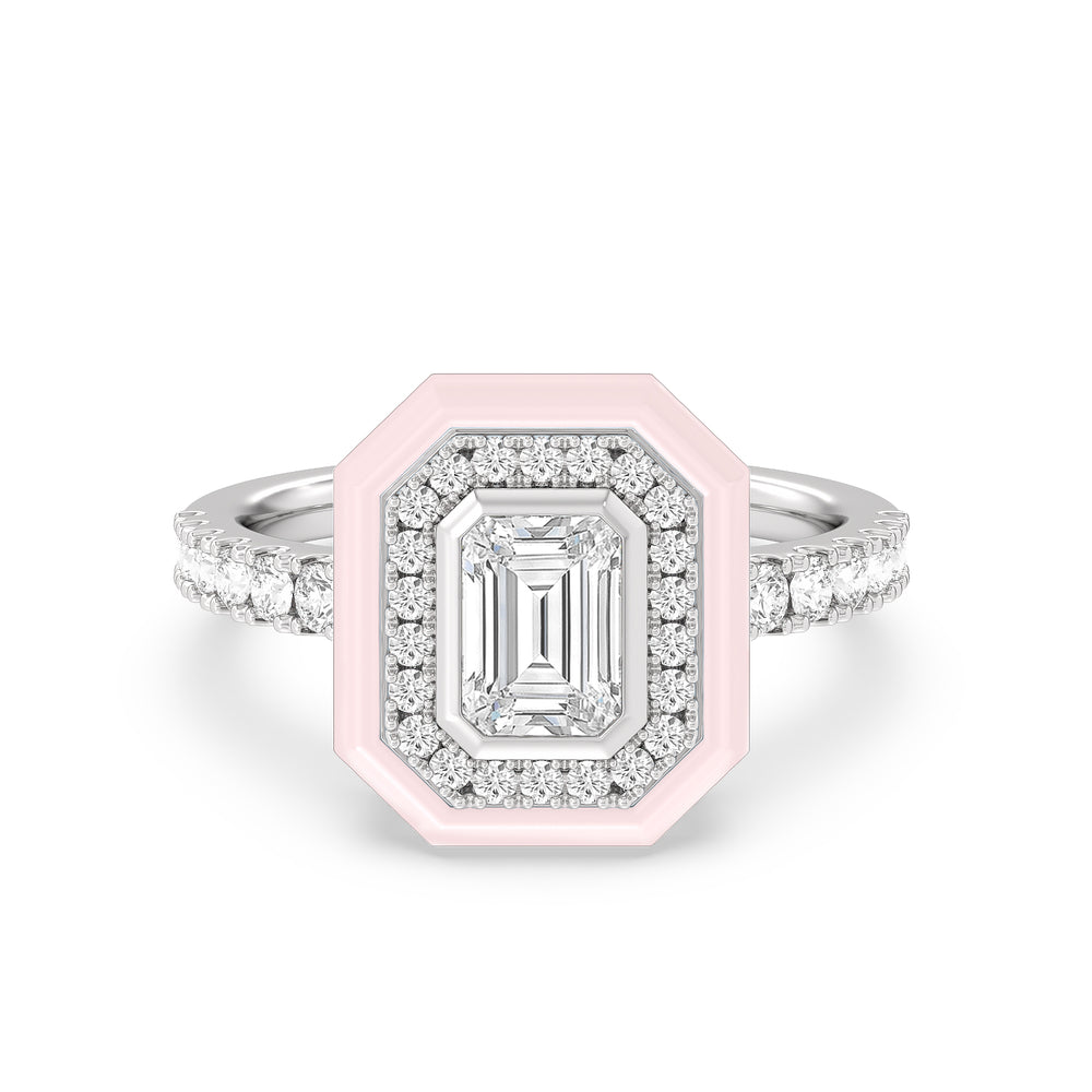 Accent Emerald Diamond Ring in Ceramic with 14KT White Gold / Lilac Blush / 1 3/8 Cut Diamond in 14KT White Gold / Lilac Blush / 1 3/8 view 1
