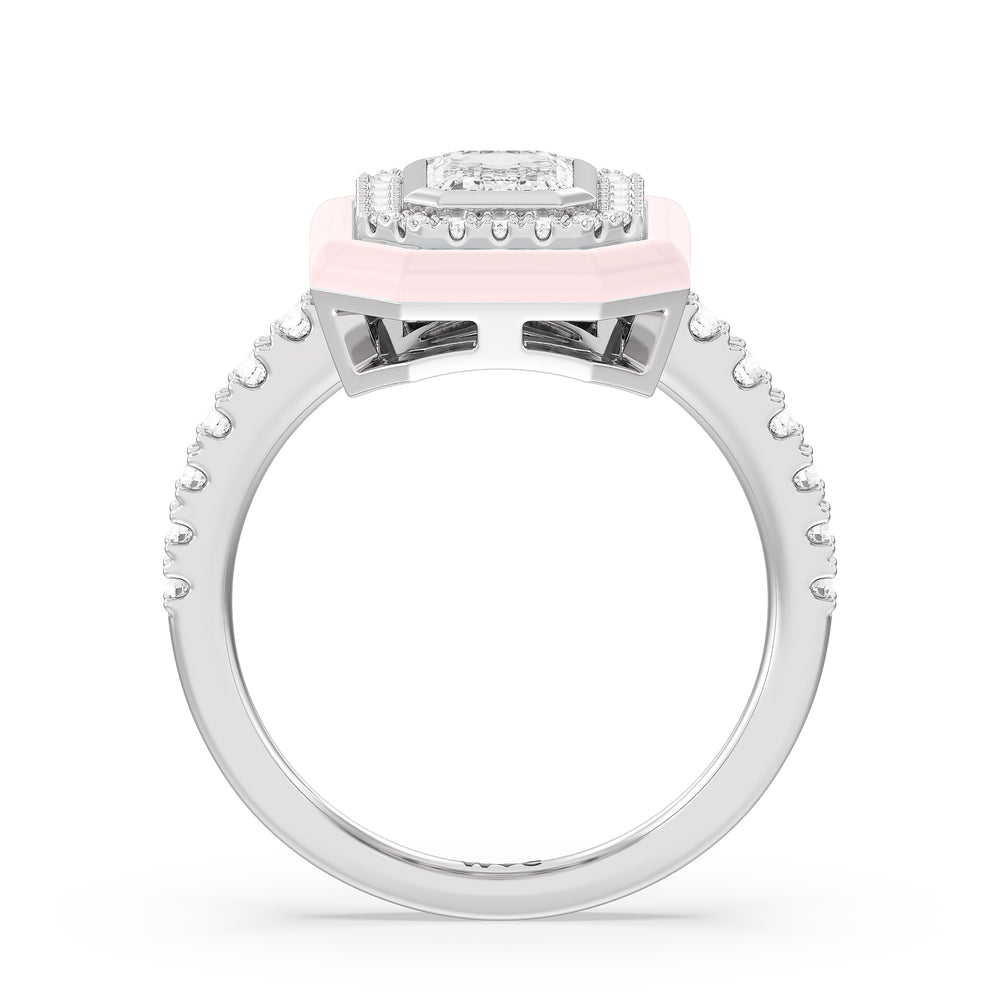Accent Emerald Diamond Ring in Ceramic with 14KT White Gold / Lilac Blush / 1 3/8 Cut Diamond in 14KT White Gold / Lilac Blush / 1 3/8 view 2
