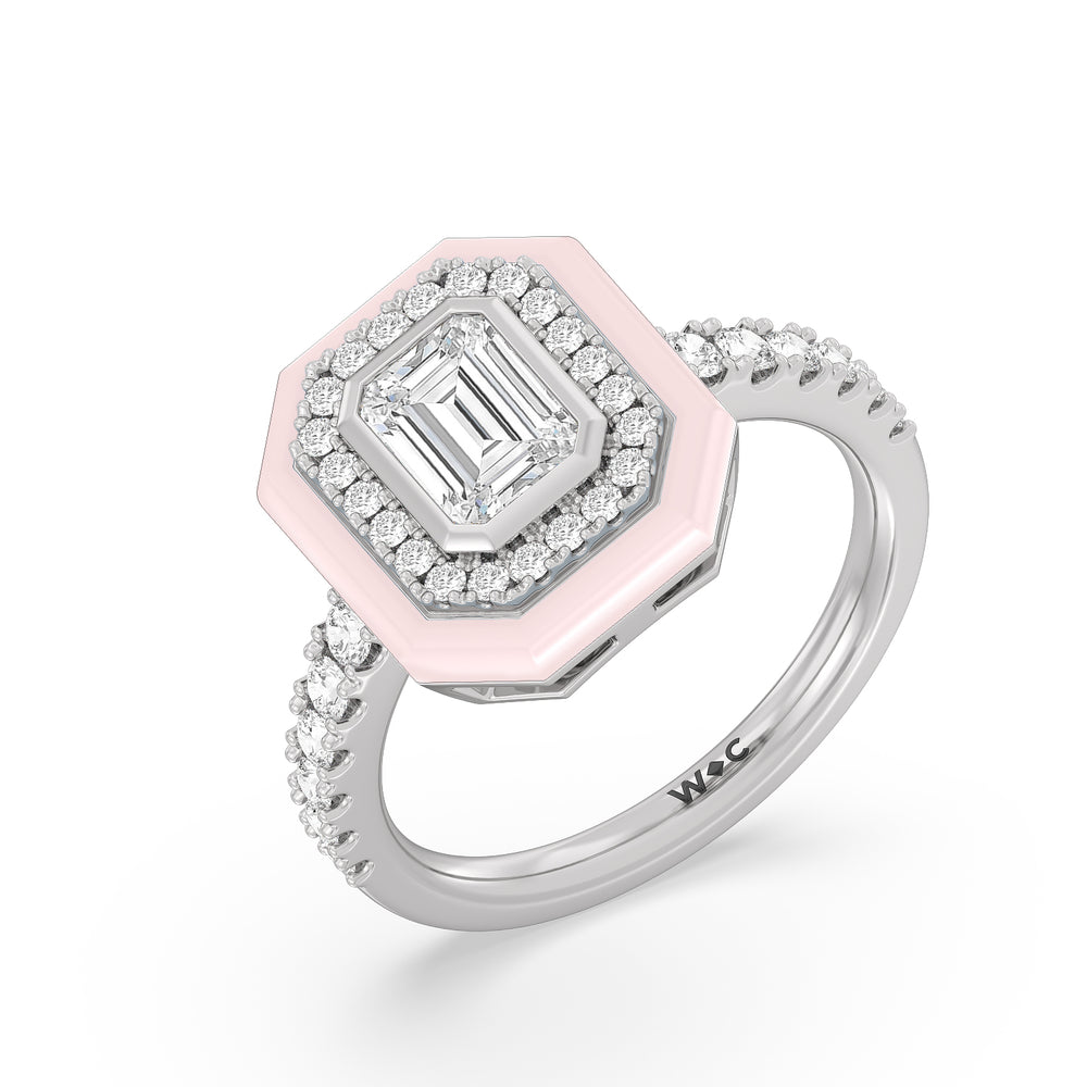 Accent Emerald Diamond Ring in Ceramic with 14KT White Gold / Lilac Blush / 1 3/8 Cut Diamond in 14KT White Gold / Lilac Blush / 1 3/8 view 3

