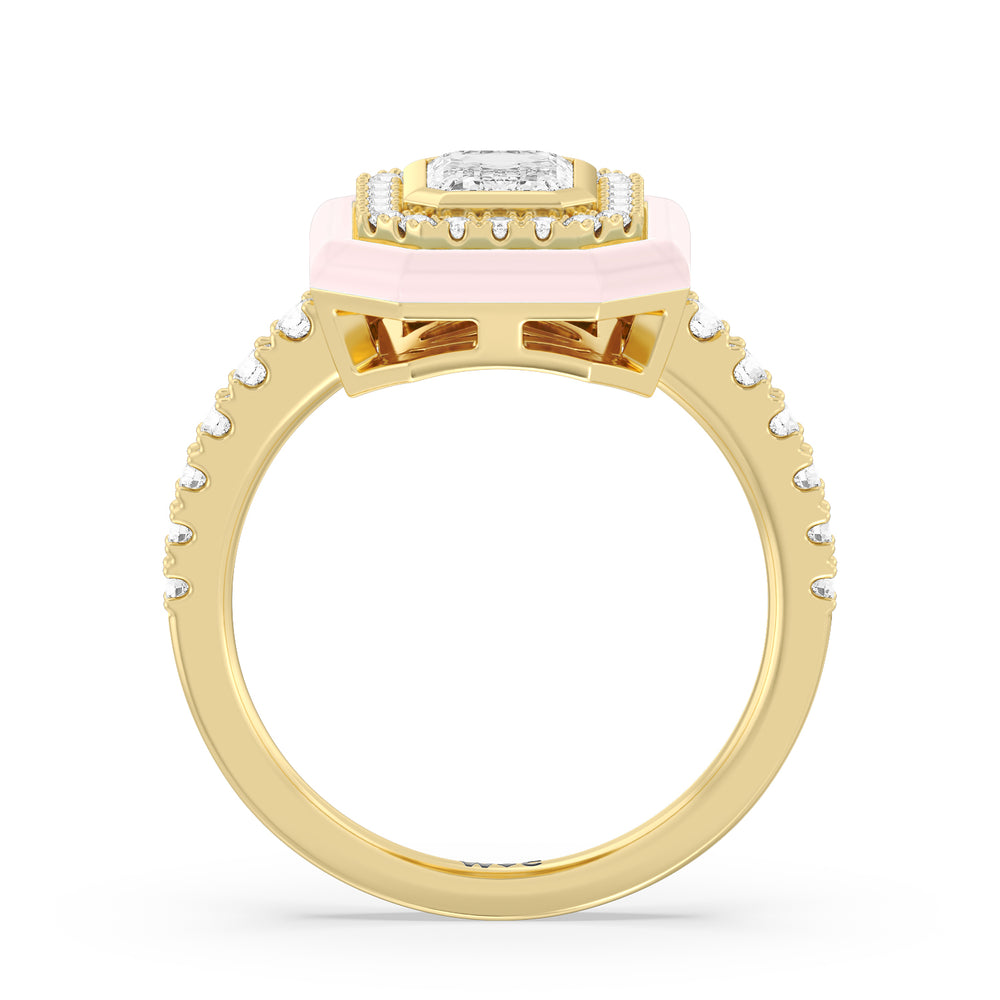Accent Emerald Diamond Ring in Ceramic with 14KT Yellow Gold / Lilac Blush / 1 3/8 Cut Diamond in 14KT Yellow Gold / Lilac Blush / 1 3/8 view 2
