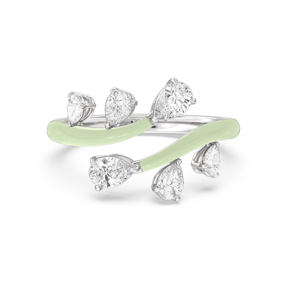 Swirl Diamond Split Ring in Ceramic with Sterling Silver / Olive / 1 Cut Diamond in 14KT Sterling Silver / Olive / 1 view 1
