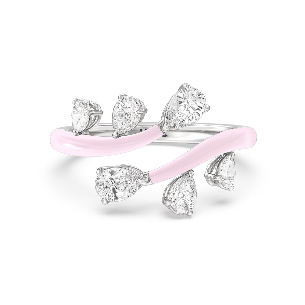 Swirl Diamond Split Ring in Ceramic with Sterling Silver / Lavender Rose / 1 Cut Diamond in 14KT Sterling Silver / Lavender Rose / 1 view 1
