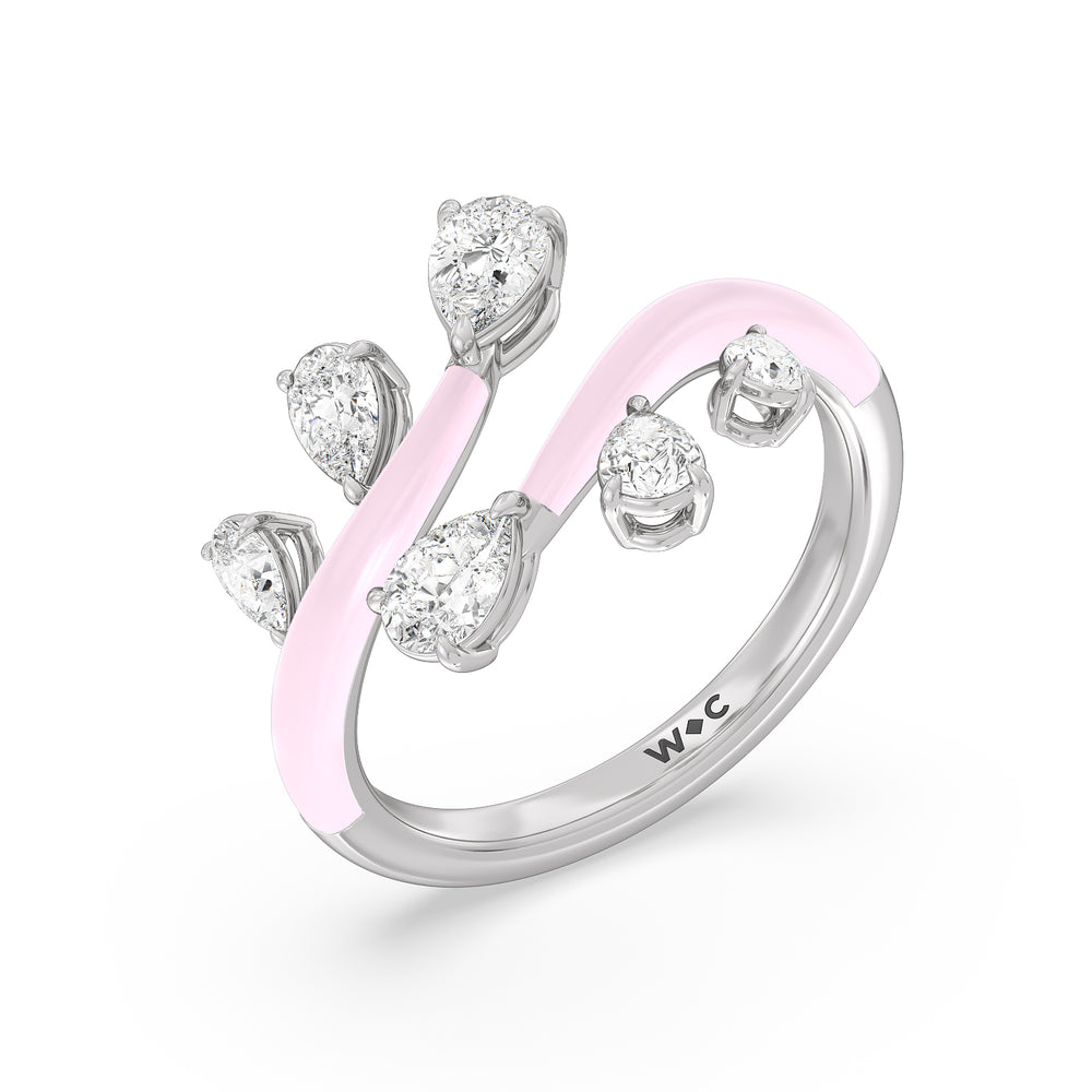 Swirl Diamond Split Ring in Ceramic with 14KT White Gold / Lavender Rose / 1 Cut Diamond in 14KT White Gold / Lavender Rose / 1 view 2
