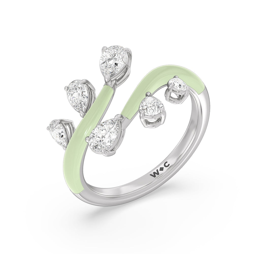 Swirl Diamond Split Ring in Ceramic with 14KT White Gold / Olive / 1 Cut Diamond in 14KT White Gold / Olive / 1 view 3
