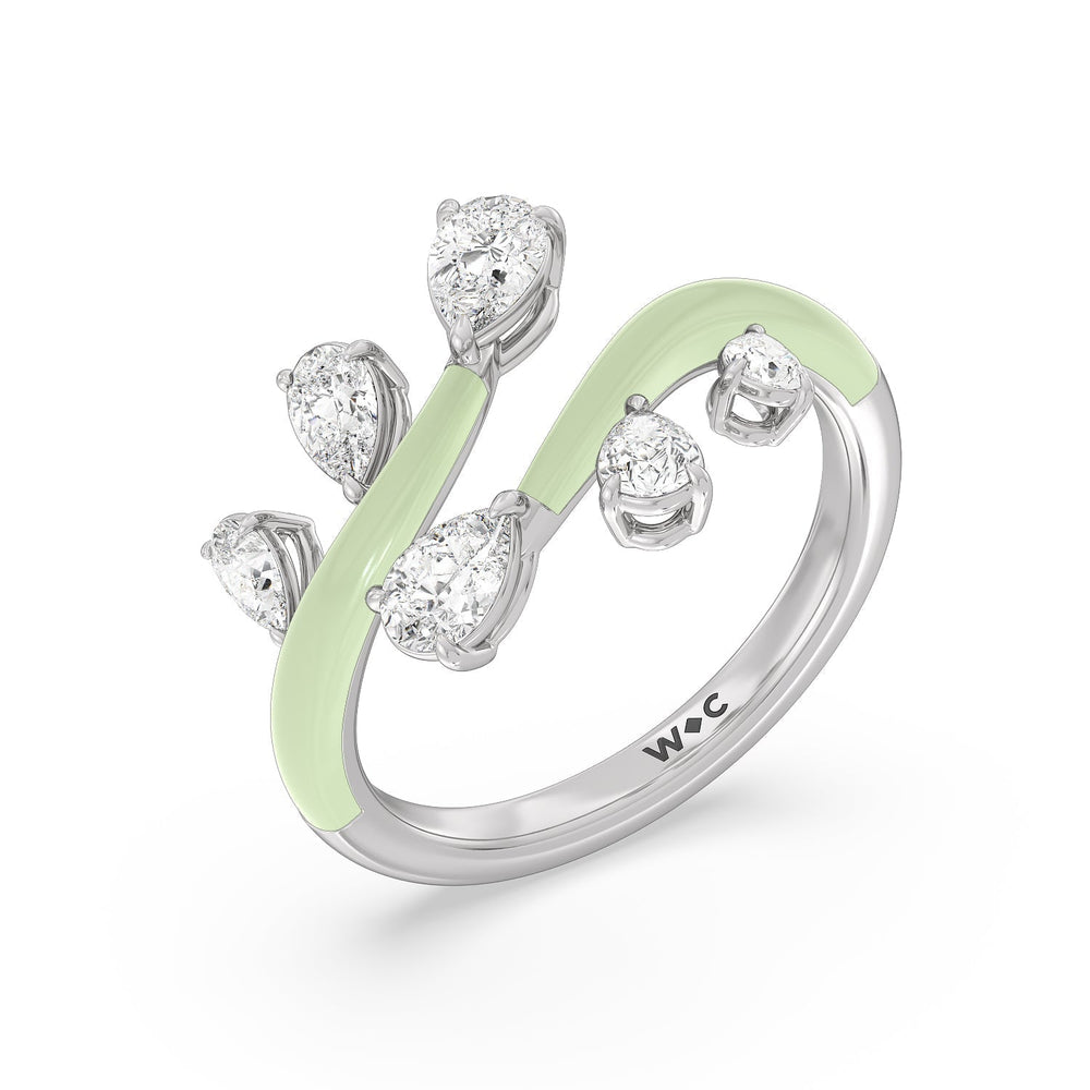 Swirl Diamond Split Ring in Ceramic with Sterling Silver / Olive / 1 Cut Diamond in 14KT Sterling Silver / Olive / 1 view 3
