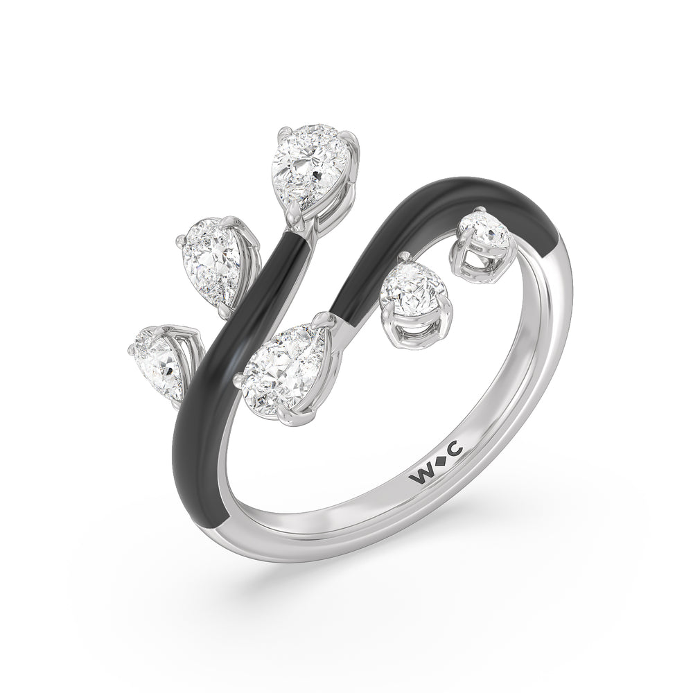 Swirl Diamond Split Ring in Ceramic with 14KT White Gold / Midnight / 1 Cut Diamond in 14KT White Gold / Midnight / 1 view 3
