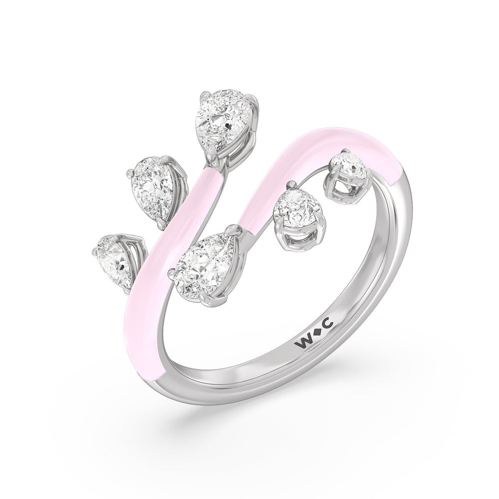 Swirl Diamond Split Ring in Ceramic with Sterling Silver / Lavender Rose / 1 Cut Diamond in 14KT Sterling Silver / Lavender Rose / 1 view 2
