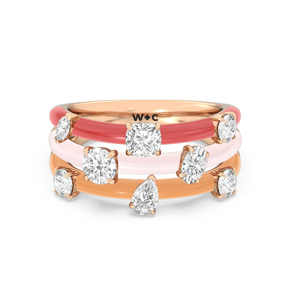 Stacked Mixed Shape Ring in Ceramic with 14KT Rose Gold / Lab / 1 5/8 Cut Diamond in 14KT Rose Gold / Lab / 1 5/8 view 1
