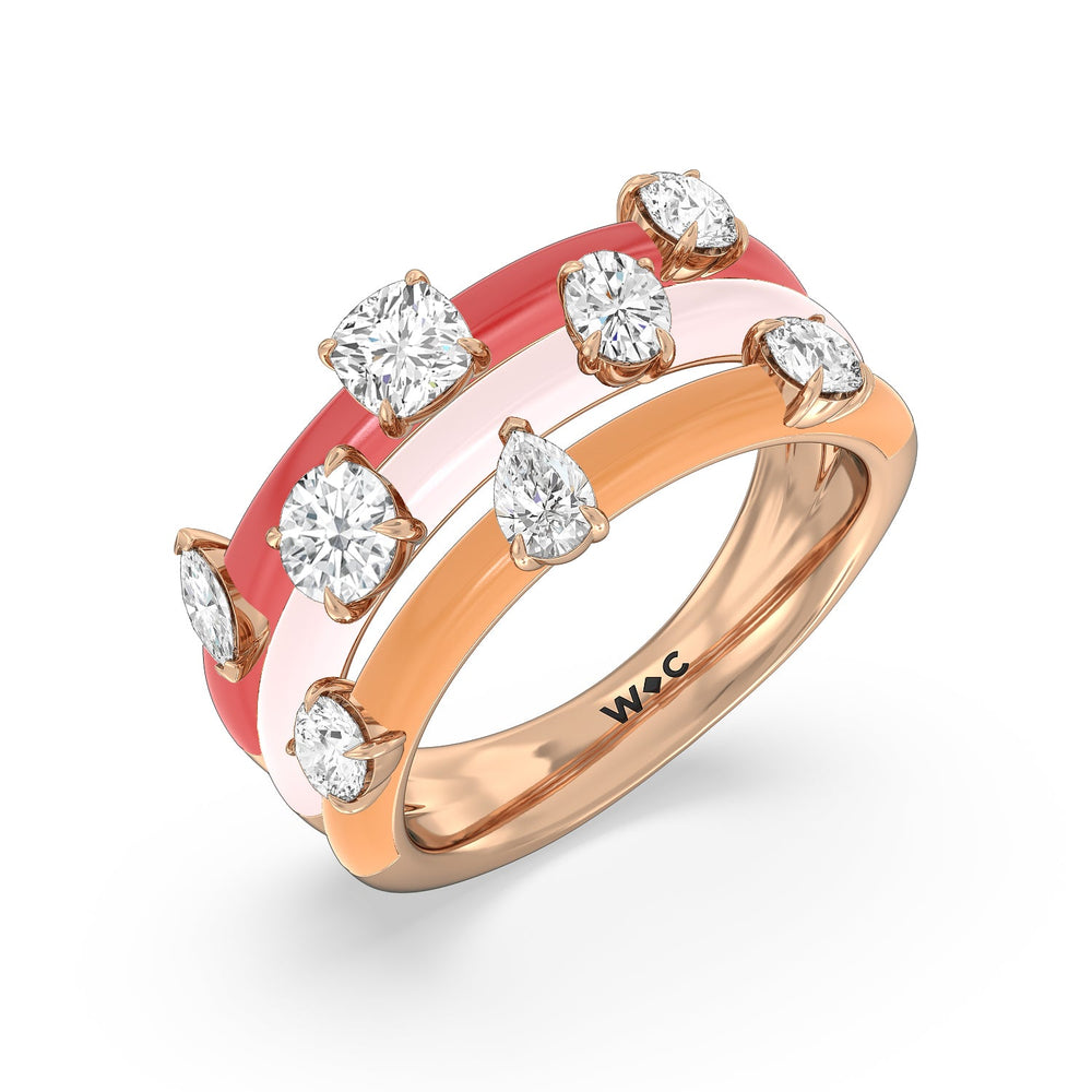 Stacked Mixed Shape Ring in Ceramic with 14KT Rose Gold / Lab / 1 5/8 Cut Diamond in 14KT Rose Gold / Lab / 1 5/8 view 3
