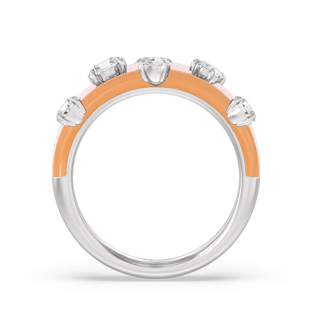 Stacked Mixed Shape Ring in Ceramic with 14KT White Gold / Lab / 1 5/8 Cut Diamond in 14KT White Gold / Lab / 1 5/8 view 2
