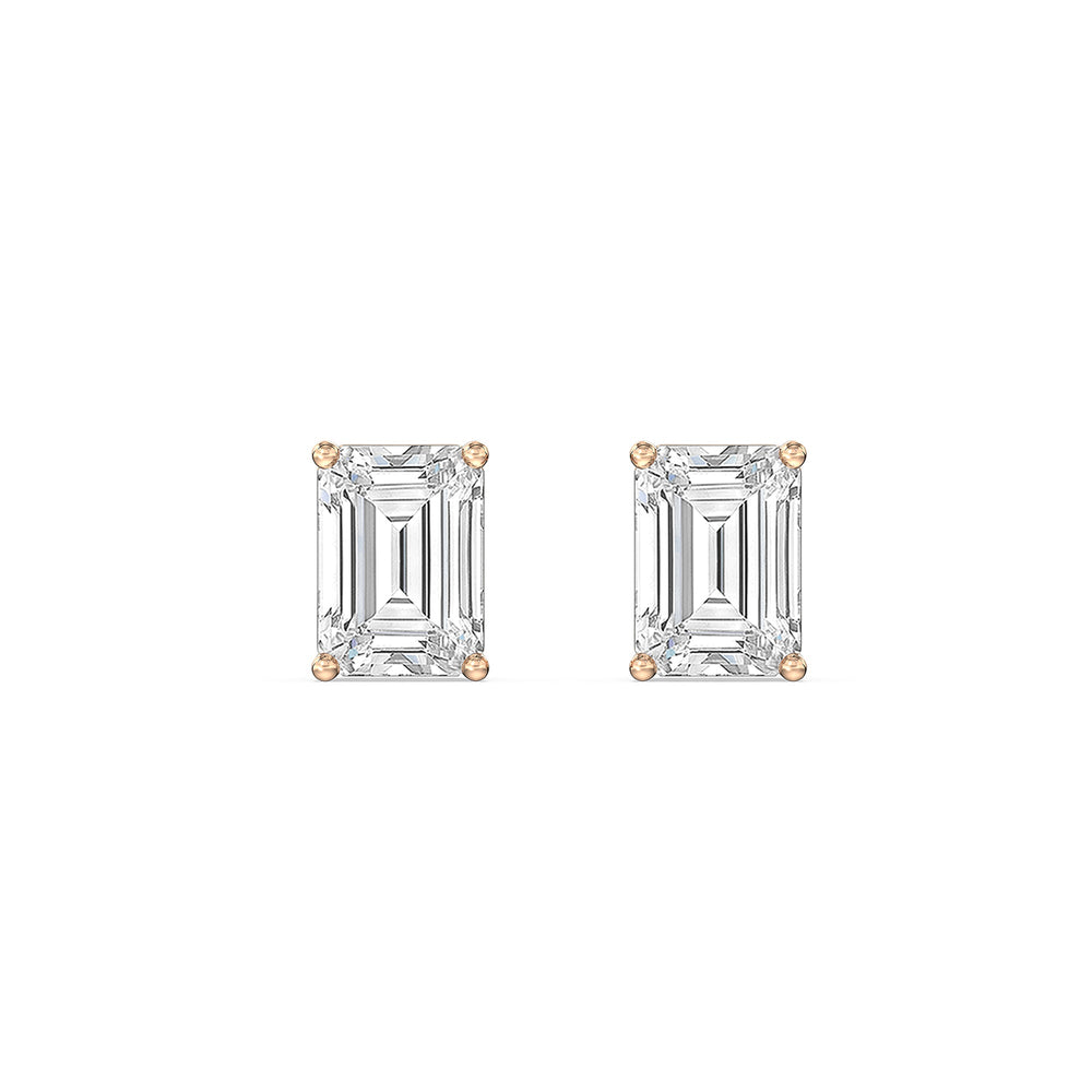 Classic Emerald Diamond Stud Earrings  (F/G VS+) with 14KT Rose Gold / Lab / 1/2 Cut Diamond in 14KT Rose Gold / Lab / 1/2 view 4
