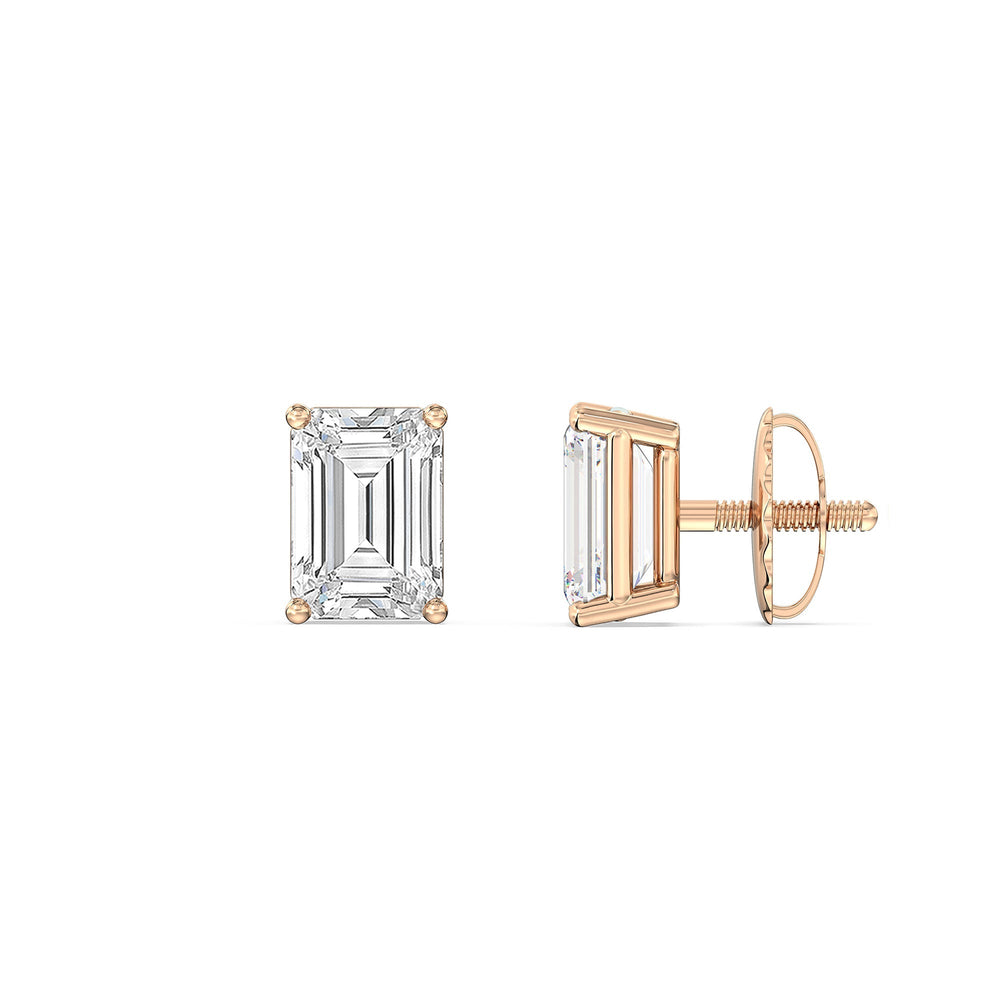 Classic Emerald Diamond Stud Earrings  (F/G VS+) with 14KT Rose Gold / Lab / 1/2 Cut Diamond in 14KT Rose Gold / Lab / 1/2 view 5
