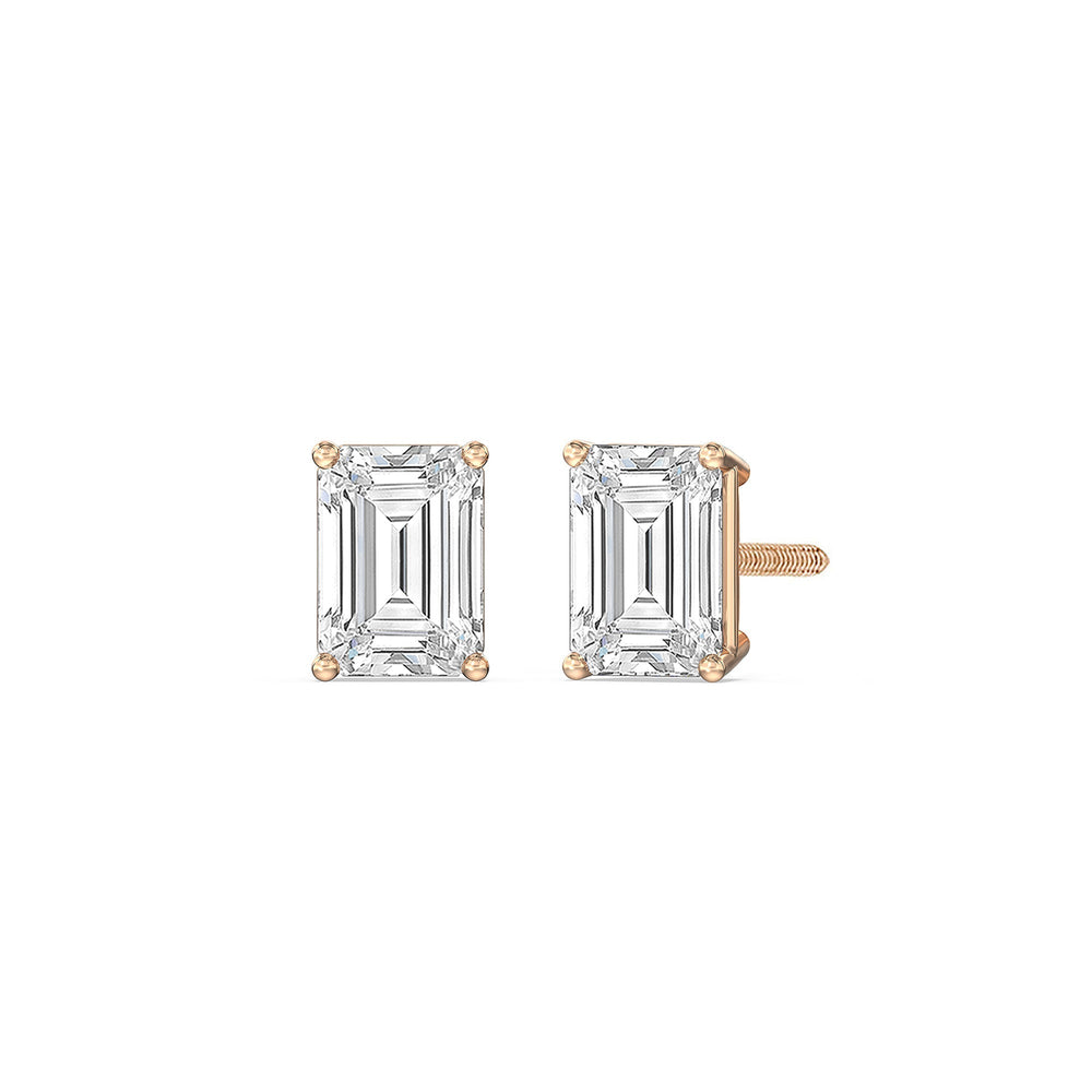 Classic Emerald Diamond Stud Earrings  (F/G VS+) with 14KT Rose Gold / Lab / 1/2 Cut Diamond in 14KT Rose Gold / Lab / 1/2 view 1
