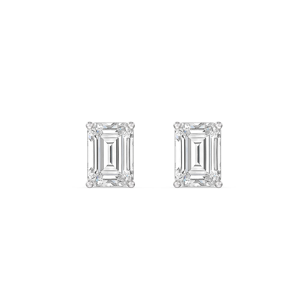 Classic Emerald Diamond Stud Earrings  (F/G VS+) with 14KT White Gold / Lab / 1/2 Cut Diamond in 14KT White Gold / Lab / 1/2 view 4
