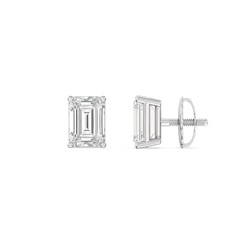Classic Emerald Diamond Stud Earrings  (F/G VS+) with 14KT White Gold / Lab / 1/2 Cut Diamond in 14KT White Gold / Lab / 1/2 view 5

