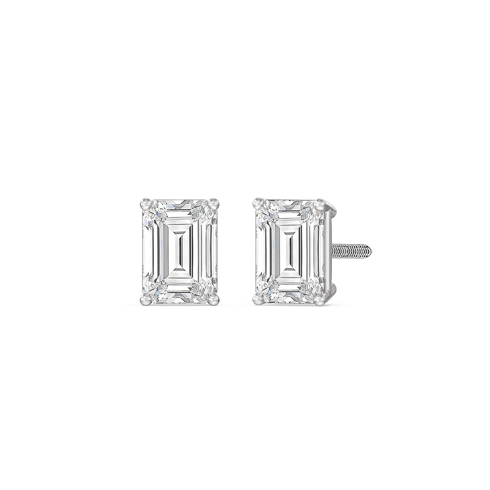Classic Emerald Diamond Stud Earrings  (F/G VS+) with 14KT White Gold / Lab / 1/2 Cut Diamond in 14KT White Gold / Lab / 1/2 view 1
