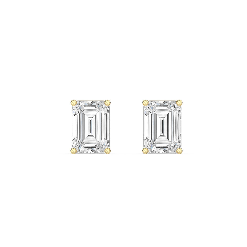Classic Emerald Diamond Stud Earrings  (F/G VS+) with 14KT Yellow Gold / Lab / 1/2 Cut Diamond in 14KT Yellow Gold / Lab / 1/2 view 4
