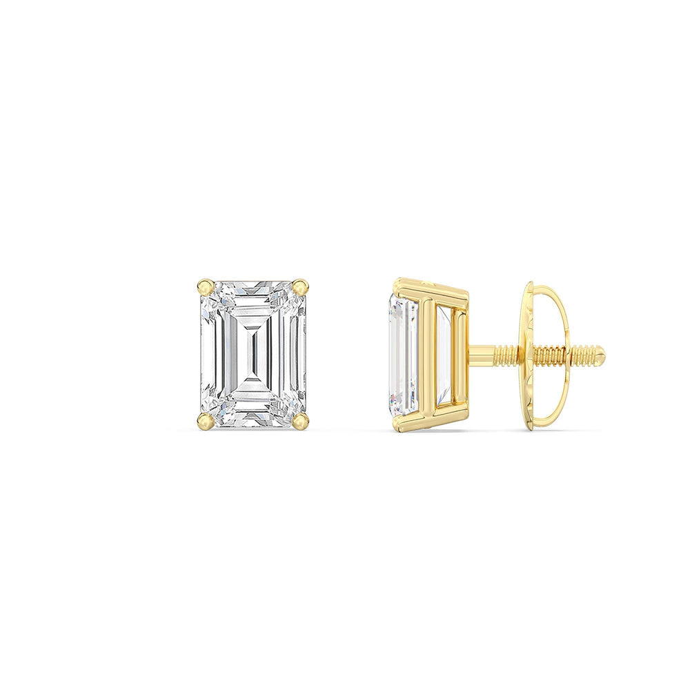 Classic Emerald Diamond Stud Earrings  (F/G VS+) with 14KT Yellow Gold / Lab / 1/2 Cut Diamond in 14KT Yellow Gold / Lab / 1/2 view 5
