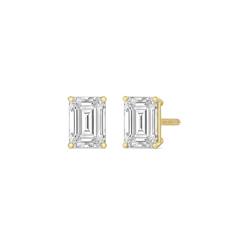 Classic Emerald Diamond Stud Earrings  (F/G VS+) with 14KT Yellow Gold / Lab / 1/2 Cut Diamond in 14KT Yellow Gold / Lab / 1/2 view 1
