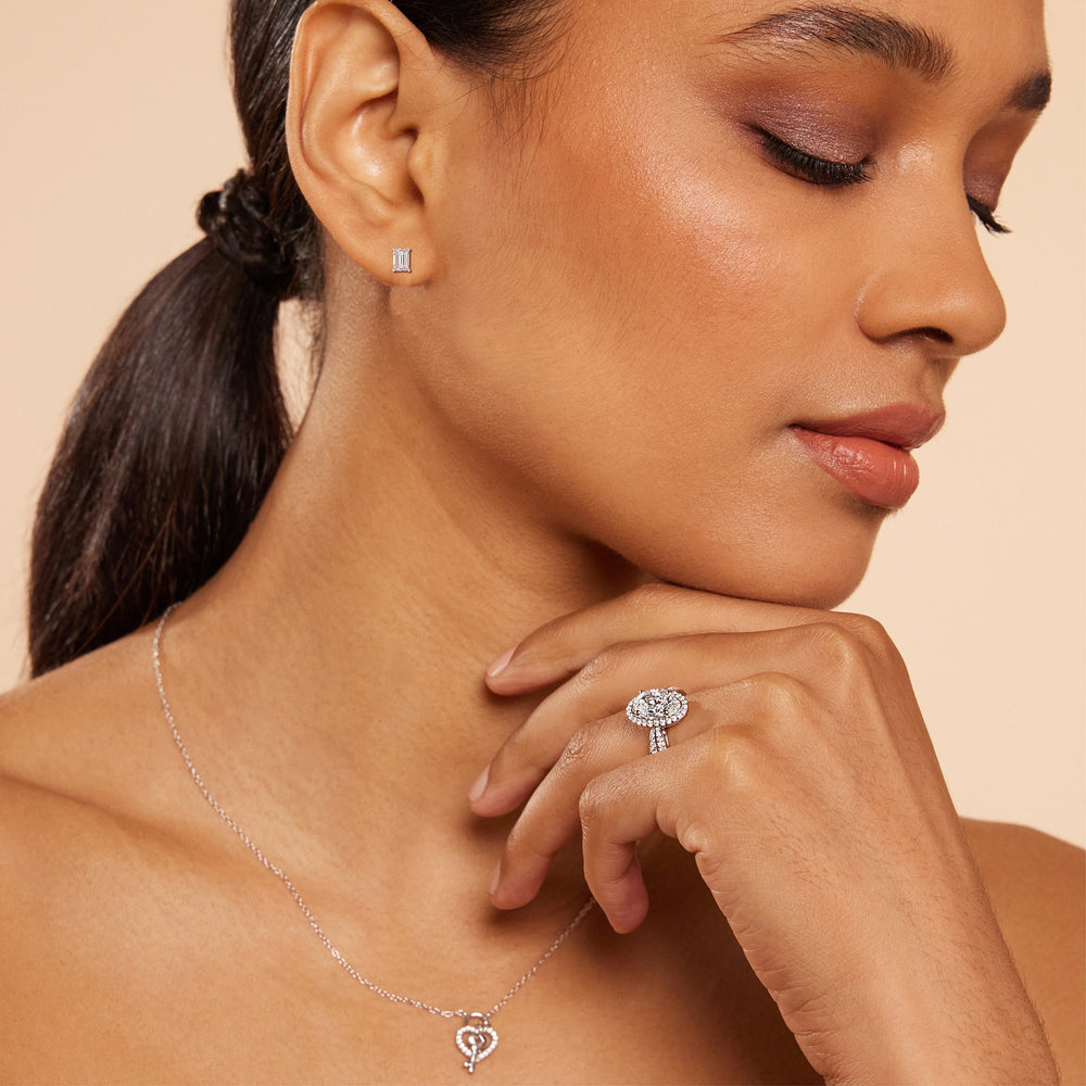 Classic Emerald Diamond Stud Earrings  (F/G VS+) with 14KT Rose Gold / Lab / 1/2 Cut Diamond in 14KT Rose Gold / Lab / 1/2 view 3

