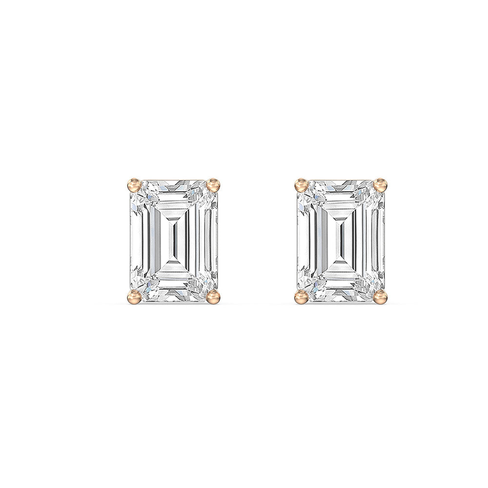 Classic Emerald Diamond Stud Earrings  (F/G VS+) with 14KT Rose Gold / Lab / 1 Cut Diamond in 14KT Rose Gold / Lab / 1 view 4
