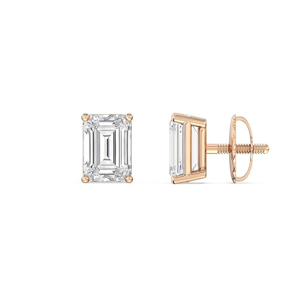 Classic Emerald Diamond Stud Earrings  (F/G VS+) with 14KT Rose Gold / Lab / 1 Cut Diamond in 14KT Rose Gold / Lab / 1 view 5
