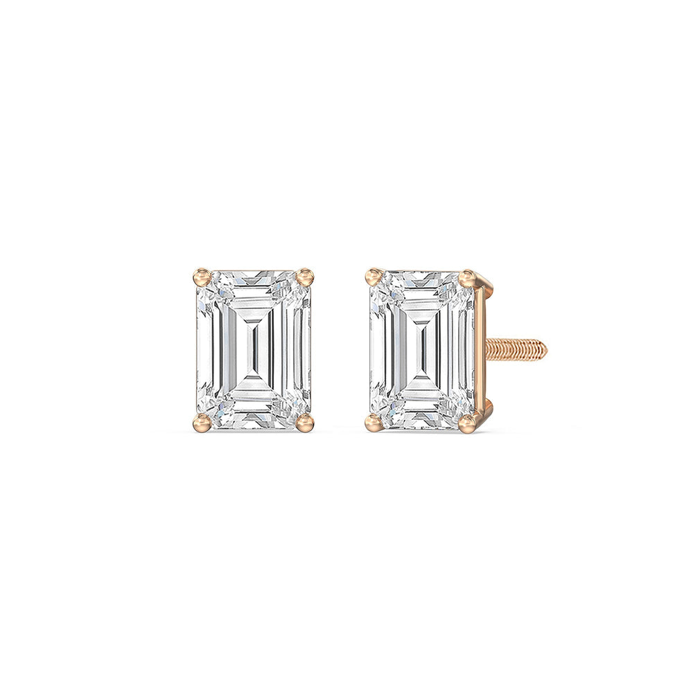 Classic Emerald Diamond Stud Earrings  (F/G VS+) with 14KT Rose Gold / Lab / 1 Cut Diamond in 14KT Rose Gold / Lab / 1 view 1
