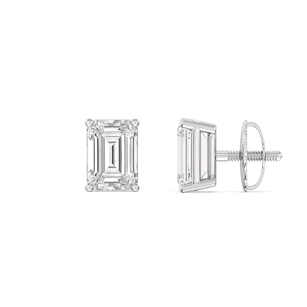 Classic Emerald Diamond Stud Earrings  (F/G VS+) with 14KT White Gold / Lab / 1 Cut Diamond in 14KT White Gold / Lab / 1 view 5
