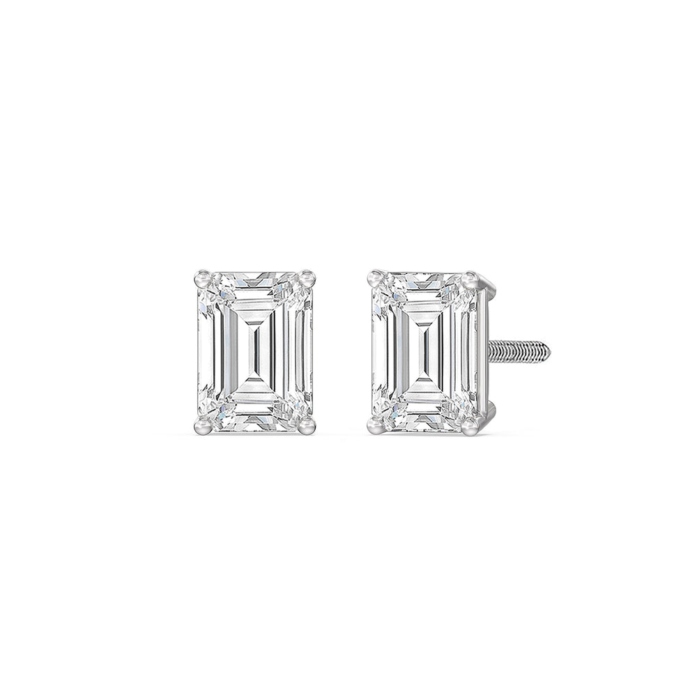 Classic Emerald Diamond Stud Earrings  (F/G VS+) with 14KT White Gold / Lab / 1 Cut Diamond in 14KT White Gold / Lab / 1 view 1
