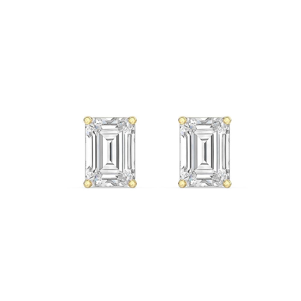 Classic Emerald Diamond Stud Earrings  (F/G VS+) with 14KT Yellow Gold / Lab / 1 Cut Diamond in 14KT Yellow Gold / Lab / 1 view 4
