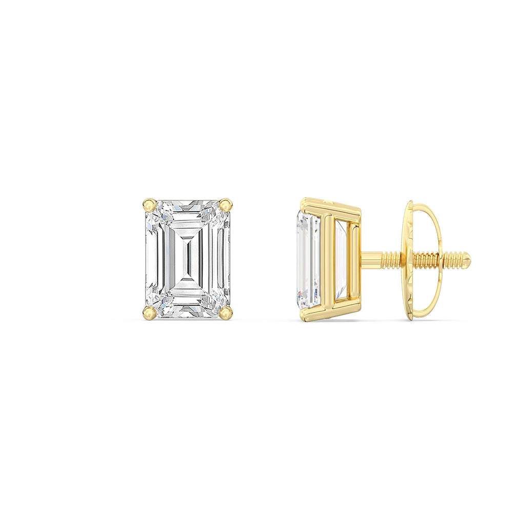 Classic Emerald Diamond Stud Earrings  (F/G VS+) with 14KT Yellow Gold / Lab / 1 Cut Diamond in 14KT Yellow Gold / Lab / 1 view 5

