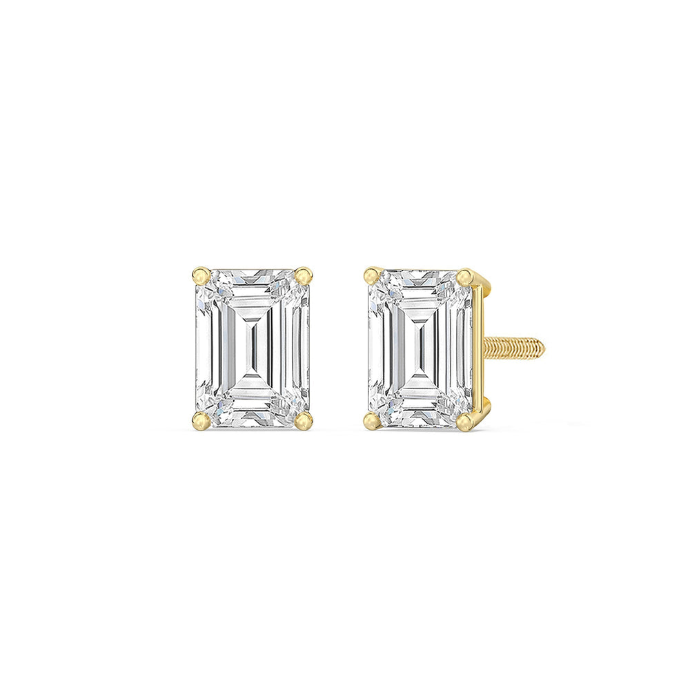 Classic Emerald Diamond Stud Earrings  (F/G VS+) with 14KT Yellow Gold / Lab / 1 Cut Diamond in 14KT Yellow Gold / Lab / 1 view 1
