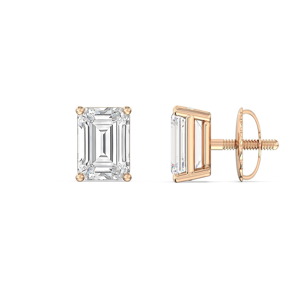 Classic Emerald Diamond Stud Earrings  (F/G VS+) with 14KT Rose Gold / Lab / 1 1/2 Cut Diamond in 14KT Rose Gold / Lab / 1 1/2 view 5
