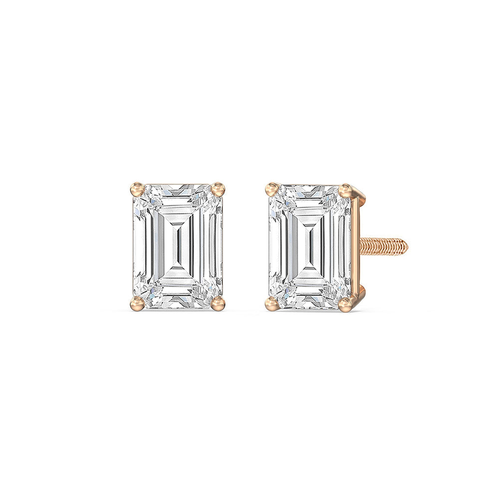 Classic Emerald Diamond Stud Earrings  (F/G VS+) with 14KT Rose Gold / Lab / 1 1/2 Cut Diamond in 14KT Rose Gold / Lab / 1 1/2 view 1
