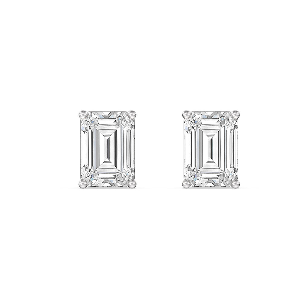 Classic Emerald Diamond Stud Earrings  (F/G VS+) with 14KT White Gold / Lab / 1 1/2 Cut Diamond in 14KT White Gold / Lab / 1 1/2 view 4

