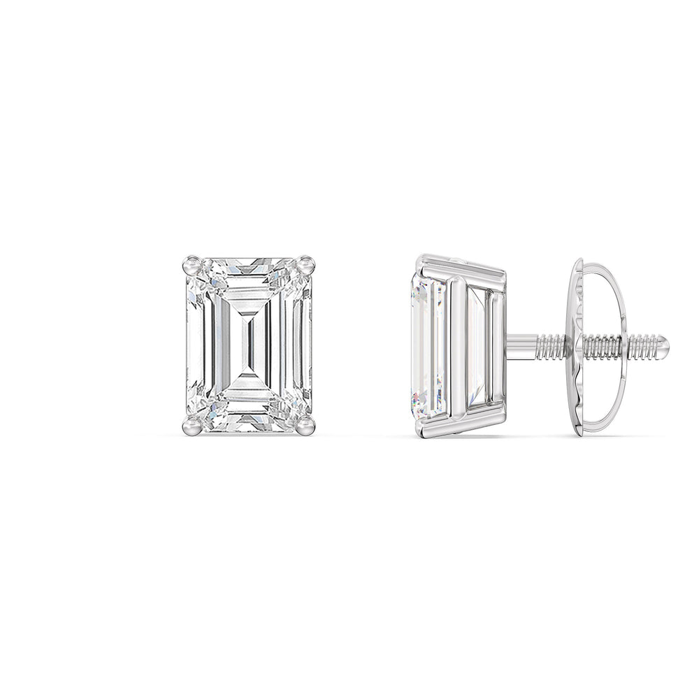 Classic Emerald Diamond Stud Earrings  (F/G VS+) with 14KT White Gold / Lab / 1 1/2 Cut Diamond in 14KT White Gold / Lab / 1 1/2 view 5
