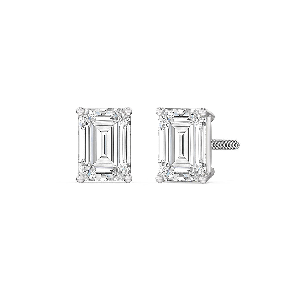 Classic Emerald Diamond Stud Earrings  (F/G VS+) with 14KT White Gold / Lab / 1 1/2 Cut Diamond in 14KT White Gold / Lab / 1 1/2 view 1
