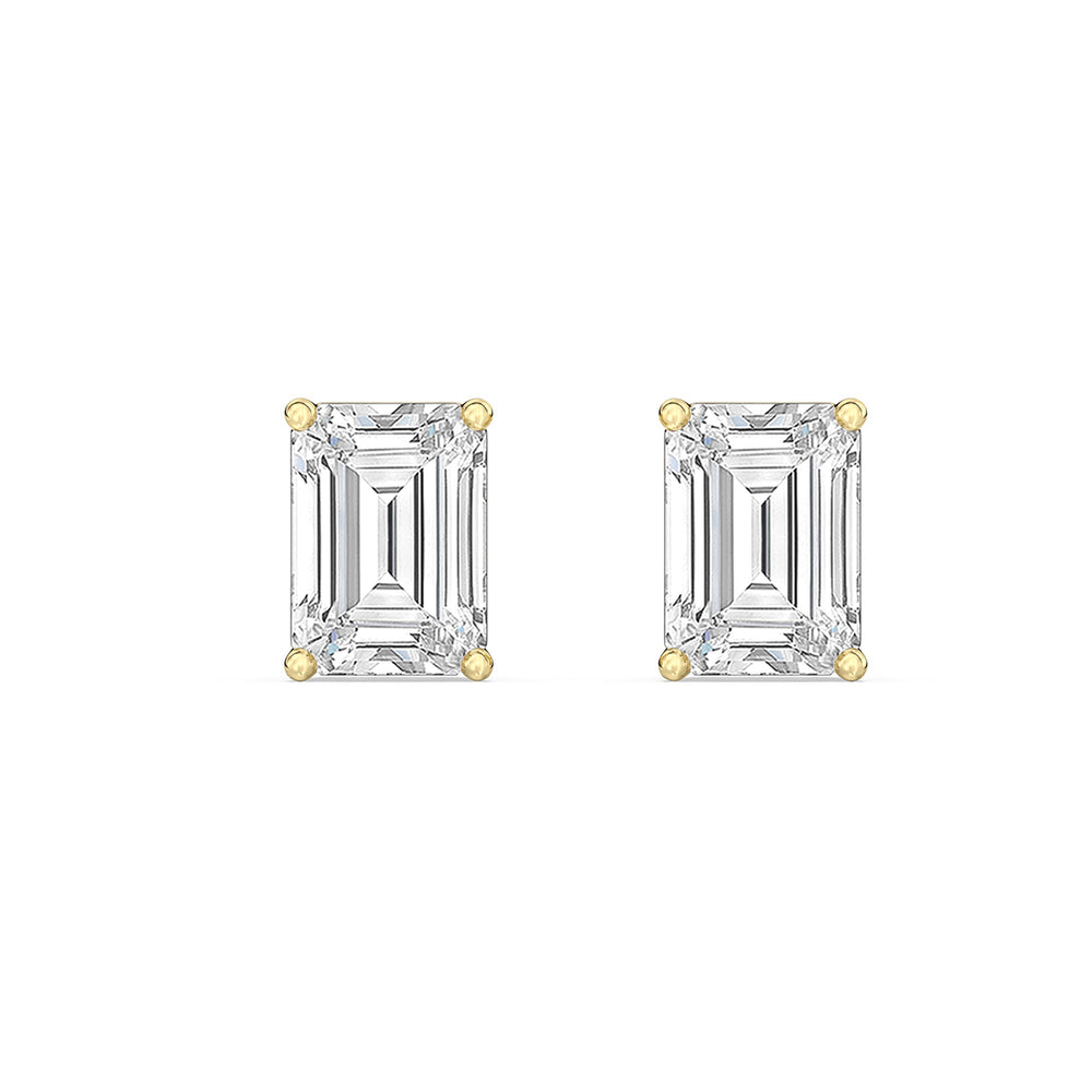 Classic Emerald Diamond Stud Earrings  (F/G VS+) with 14KT Yellow Gold / Lab / 1 1/2 Cut Diamond in 14KT Yellow Gold / Lab / 1 1/2 view 4
