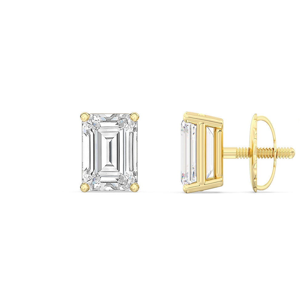 Classic Emerald Diamond Stud Earrings  (F/G VS+) with 14KT Yellow Gold / Lab / 1 1/2 Cut Diamond in 14KT Yellow Gold / Lab / 1 1/2 view 5
