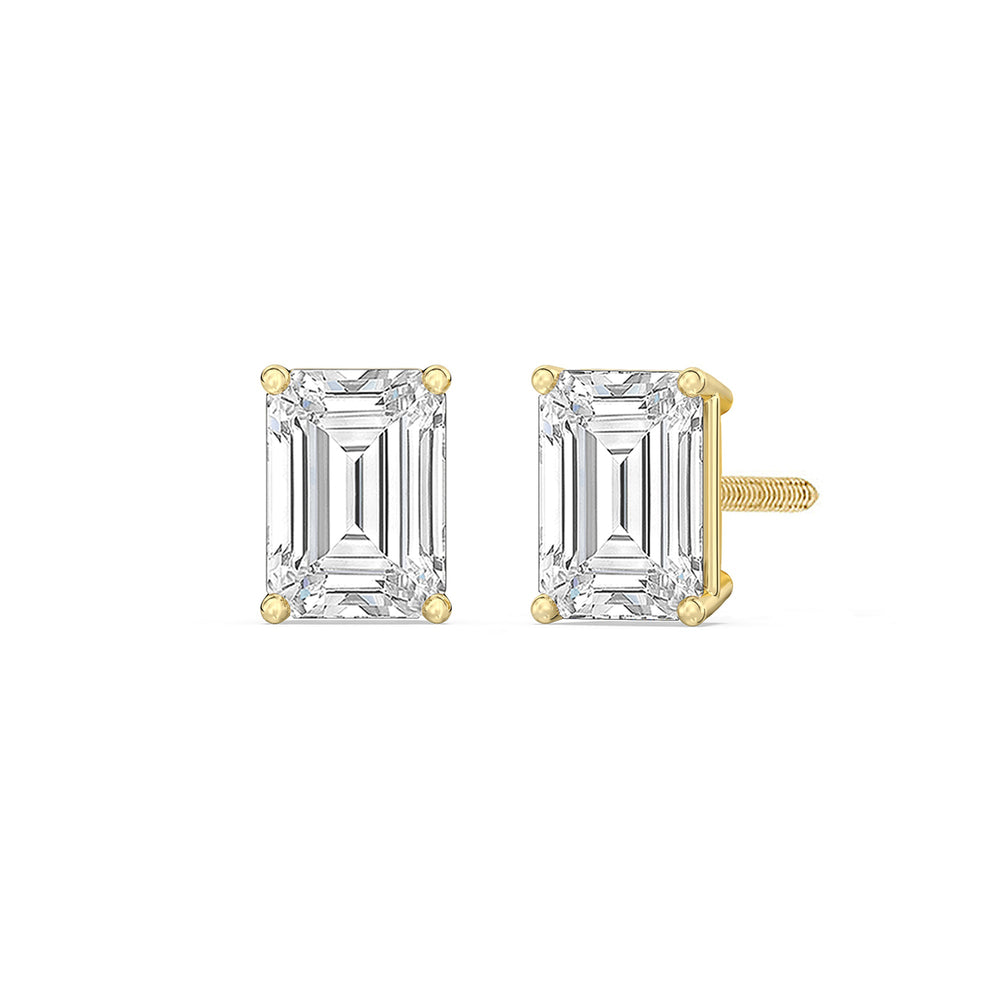 Classic Emerald Diamond Stud Earrings  (F/G VS+) with 14KT Yellow Gold / Lab / 1 1/2 Cut Diamond in 14KT Yellow Gold / Lab / 1 1/2 view 1
