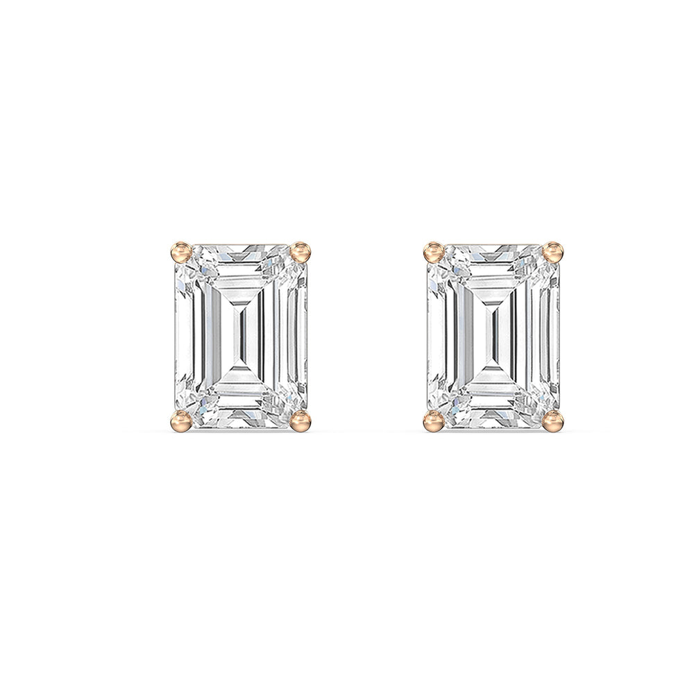 Classic Emerald Diamond Stud Earrings  (F/G VS+) with 14KT Rose Gold / Lab / 2 Cut Diamond in 14KT Rose Gold / Lab / 2 view 4

