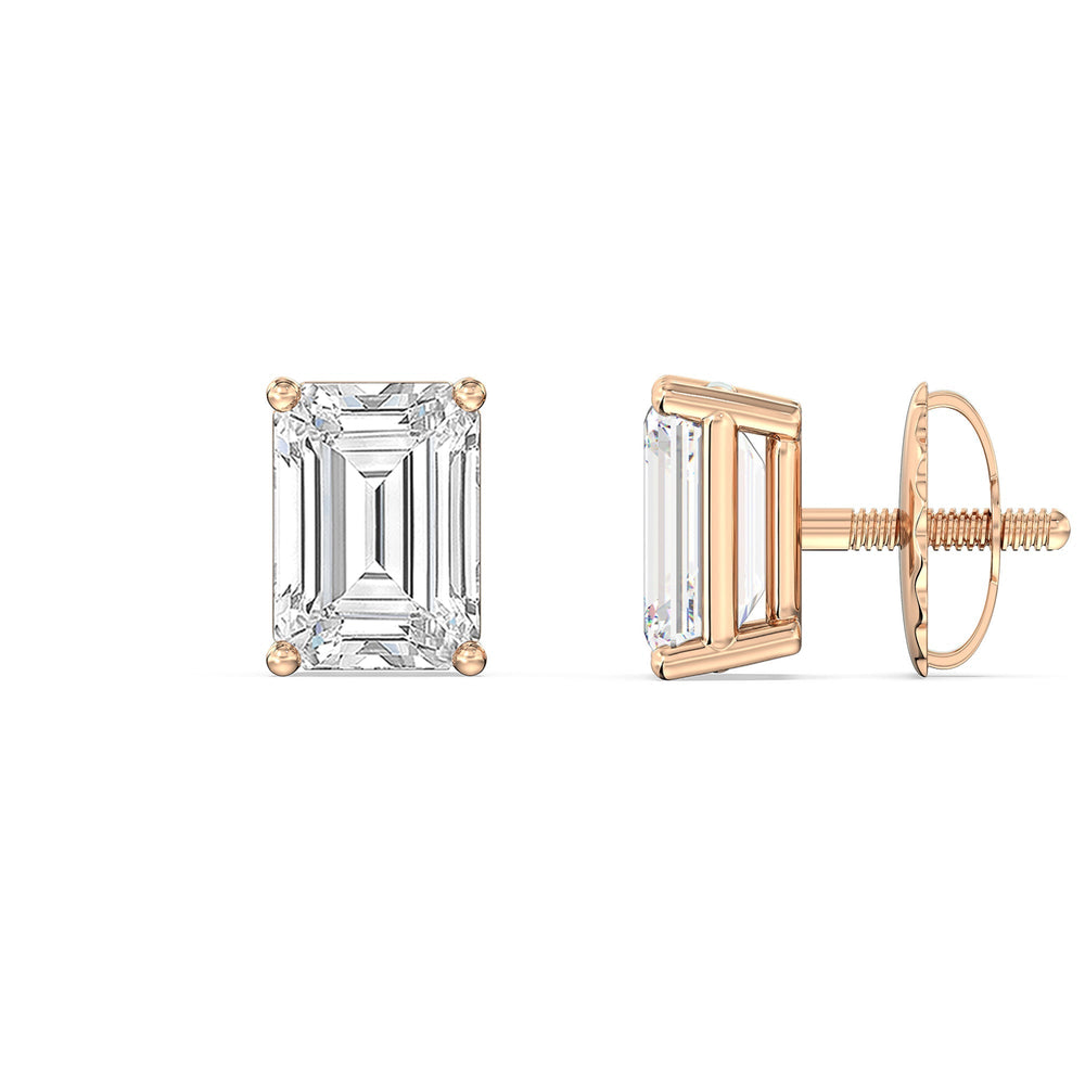 Classic Emerald Diamond Stud Earrings  (F/G VS+) with 14KT Rose Gold / Lab / 2 Cut Diamond in 14KT Rose Gold / Lab / 2 view 5
