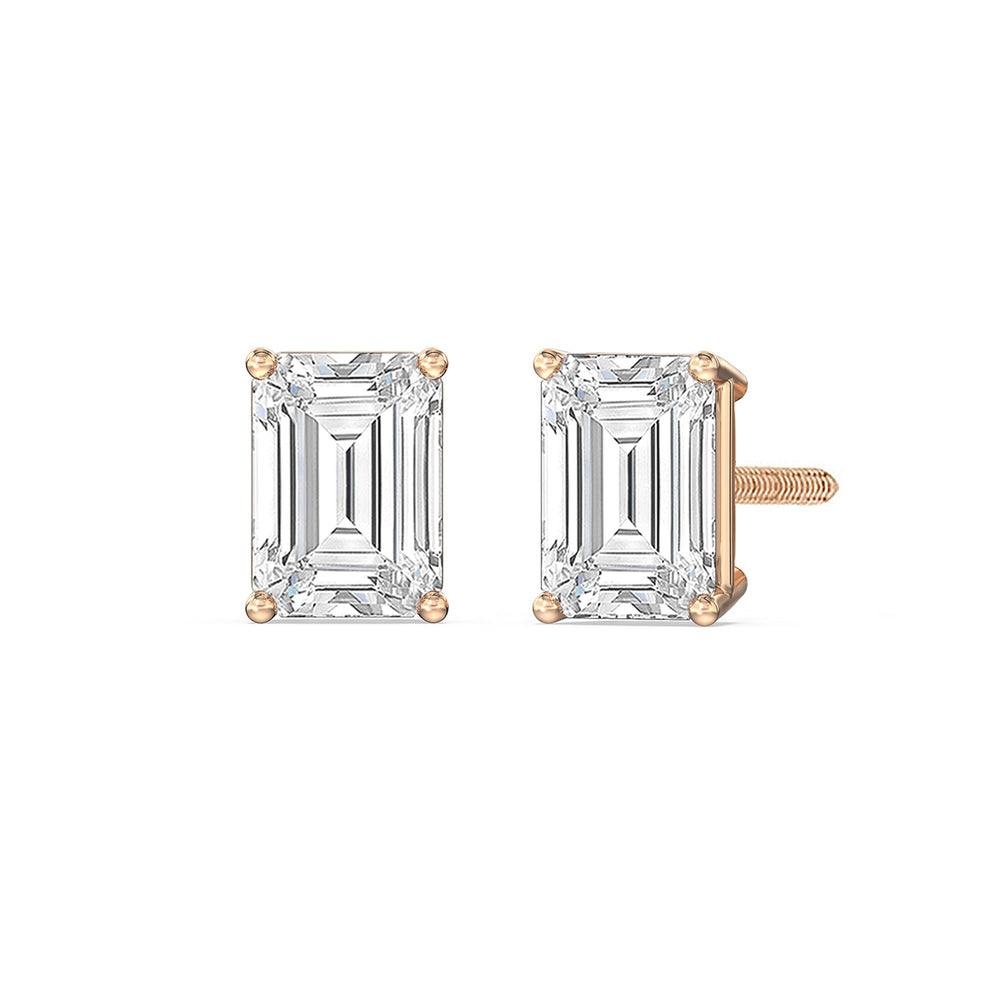 Classic Emerald Diamond Stud Earrings  (F/G VS+) with 14KT Rose Gold / Lab / 2 Cut Diamond in 14KT Rose Gold / Lab / 2 view 1
