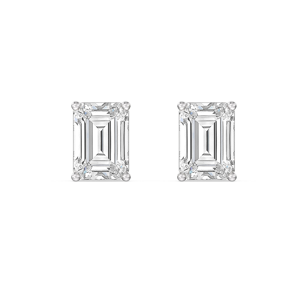 Classic Emerald Diamond Stud Earrings  (F/G VS+) with 14KT White Gold / Lab / 2 Cut Diamond in 14KT White Gold / Lab / 2 view 4
