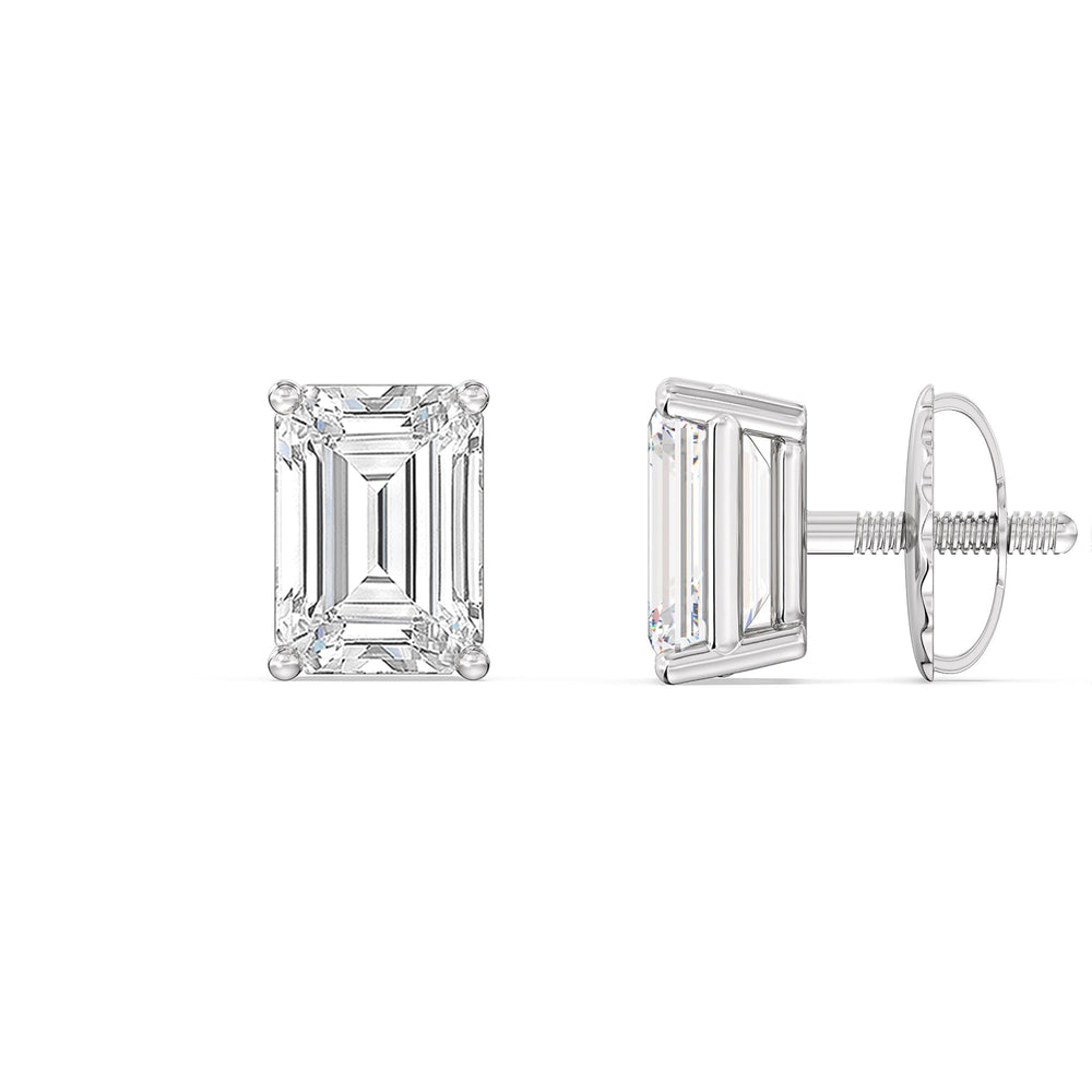 Classic Emerald Diamond Stud Earrings  (F/G VS+) with 14KT White Gold / Lab / 2 Cut Diamond in 14KT White Gold / Lab / 2 view 5

