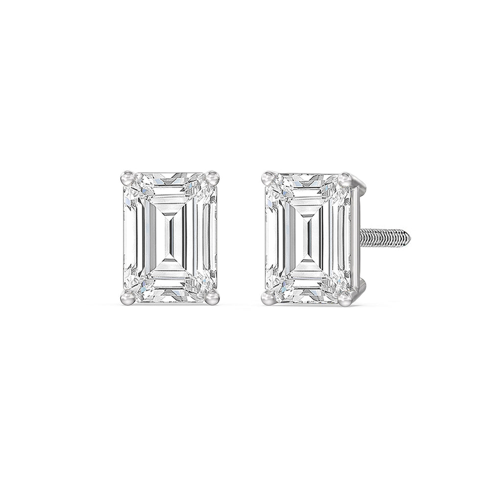 Classic Emerald Diamond Stud Earrings  (F/G VS+) with 14KT White Gold / Lab / 2 Cut Diamond in 14KT White Gold / Lab / 2 view 1
