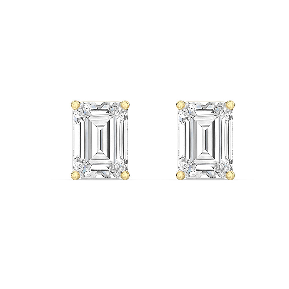 Classic Emerald Diamond Stud Earrings  (F/G VS+) with 14KT Yellow Gold / Lab / 2 Cut Diamond in 14KT Yellow Gold / Lab / 2 view 4
