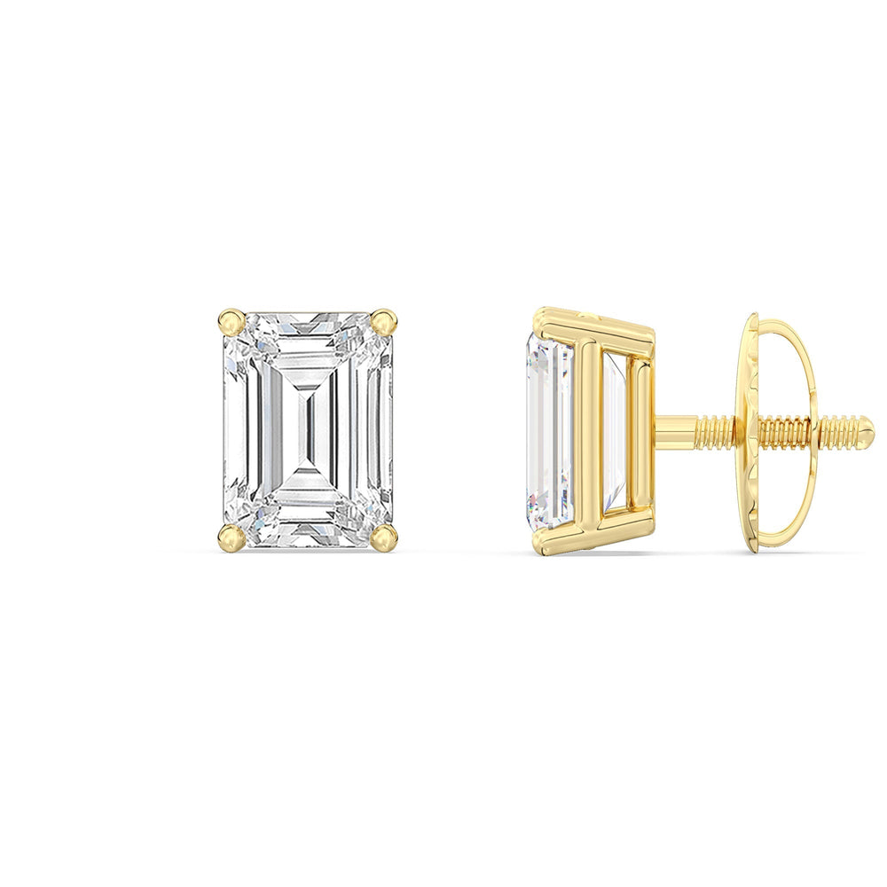 Classic Emerald Diamond Stud Earrings  (F/G VS+) with 14KT Yellow Gold / Lab / 2 Cut Diamond in 14KT Yellow Gold / Lab / 2 view 5
